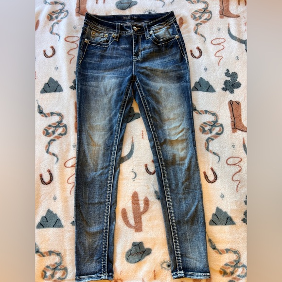 Miss Me Women's Distressed Blue Skinny Jeans - Picture 1 of 4